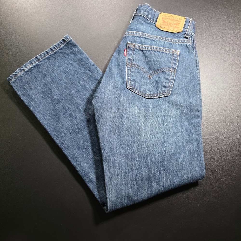 Levis 505 Regular Fit Jeans Boys 14 Reg W27 L27 Medium Wash Blue Straight Leg *